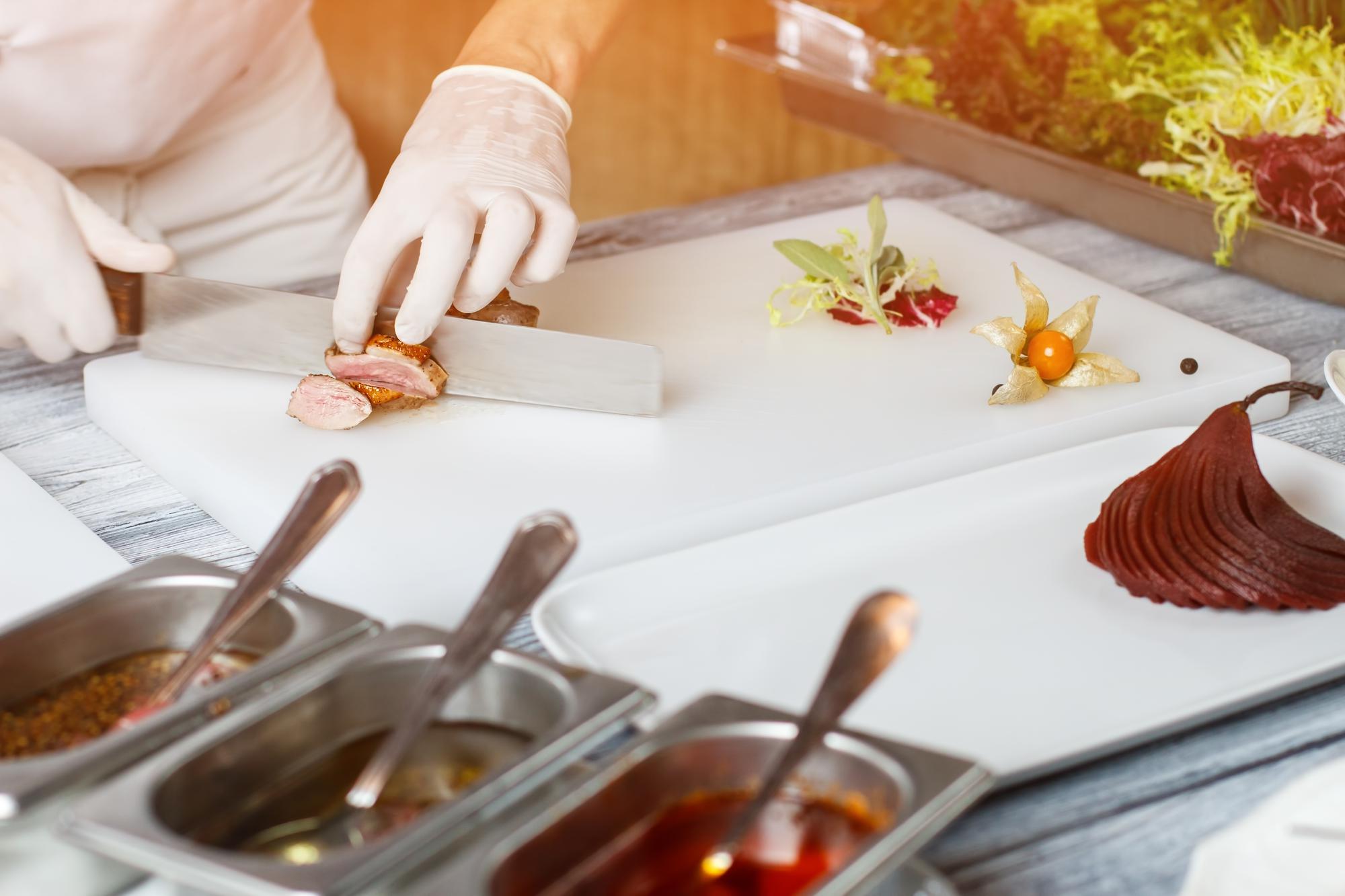 Workshop countertop with plated tasting portions